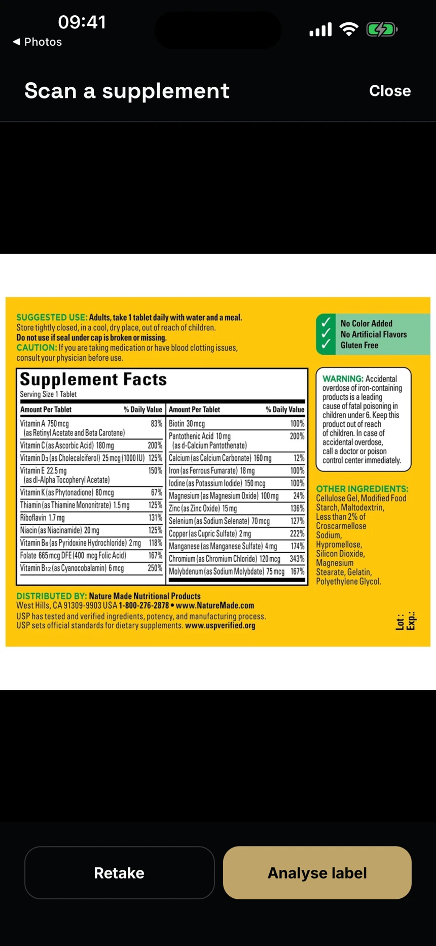 Scan a supplement — Unyx app
