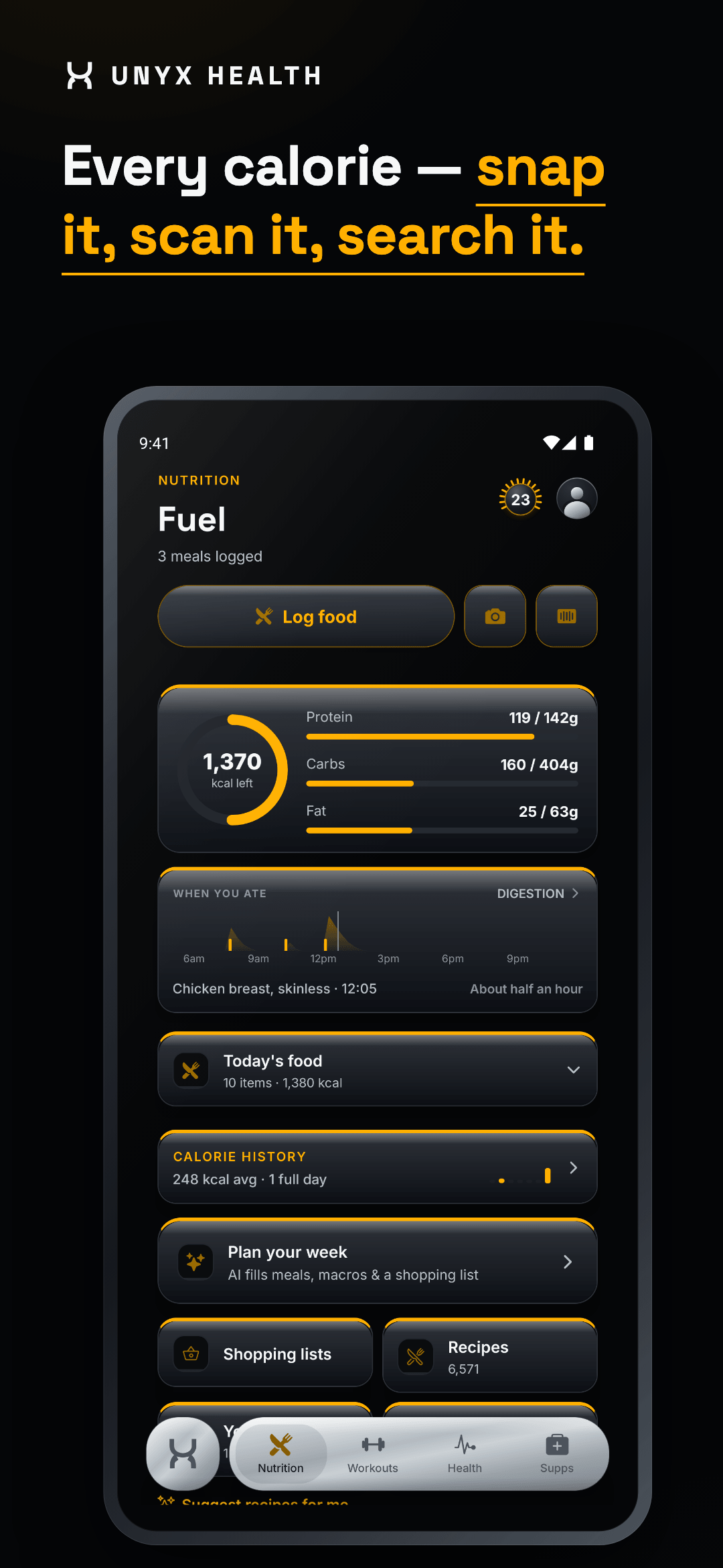 Nutrition — Unyx app screen
