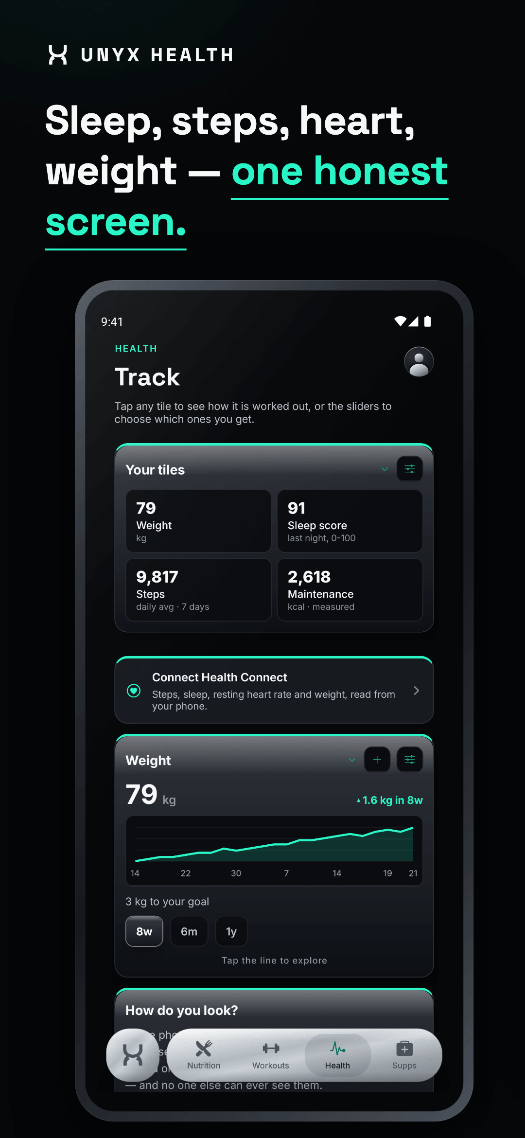 Health tracker — Unyx app screen