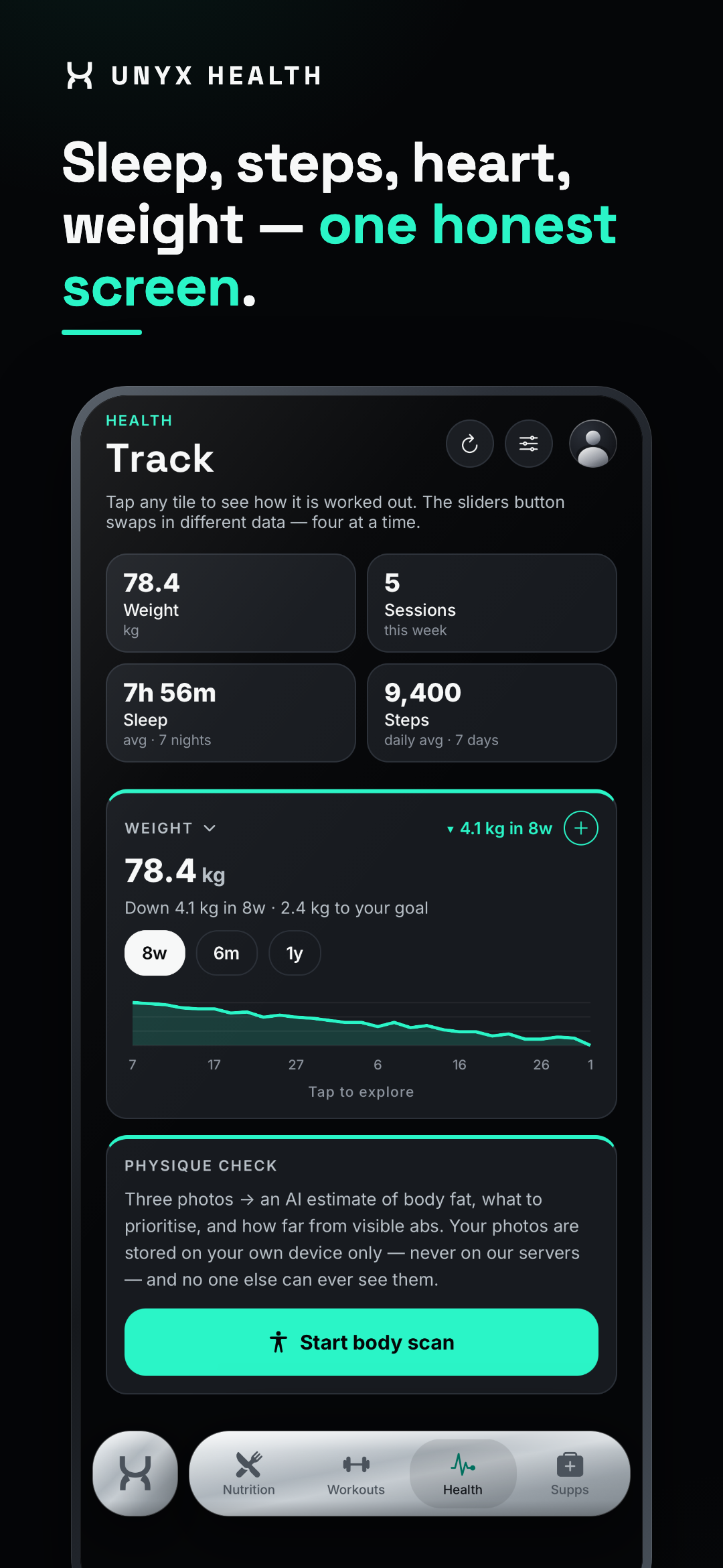 Health tracker — Unyx app screen