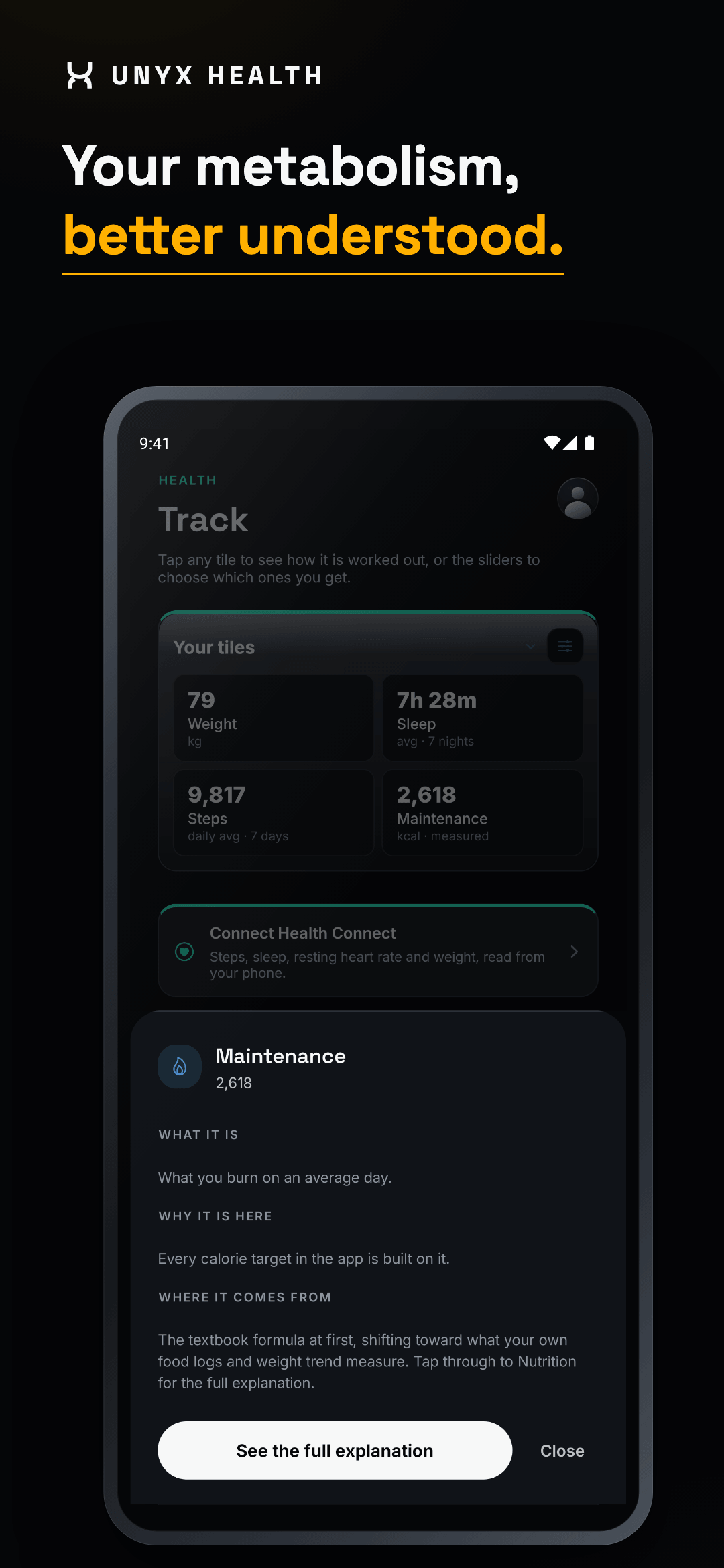 Metabolism — Unyx app screen